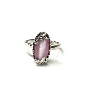 Elegant Oval Sterling Silver 925 and Pink Stone Ring Size Almost 6
